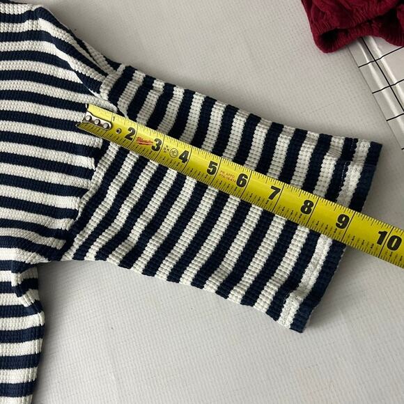 Moshi Moshi Mind Tulip Tee Stripe Shirt Organic Cotton Blue White Women Size S/M - Picture 5 of 11